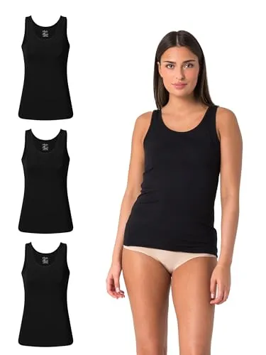Elsie Unterhemden Damen 3er Pack - Tanktop aus 95% Baumwolle mit Stretch - Unterhemden & BH-Hemden für Damen, extra lang für optimalen Sitz und aus atmungsaktiver Baumwolle für höchsten Tragekomfort.