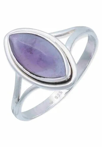 mantraroma Ring Damen Silber 925 Amethyst Edelstein lila schlicht groß modern
