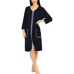 Aquarti Damenbademantel XL - Bequemer Hausmantel mit Reißverschluss - Bademantel in Dunkelblau, 95% Baumwolle für höchsten Tragekomfort, ideal für entspannte Stunden zu Hause.
