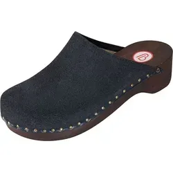 Berkemann Velours-Toeffler Unisex Clogs, Blau, 46 EU - Rustikale Holz-Clogs aus edlem Veloursleder mit 5-Phasen-Fußbett für optimalen Komfort und schockabsorbierende Zwischensohle. Ideal für Damen und Herren, die Stil und Bequemlichkeit schätzen.