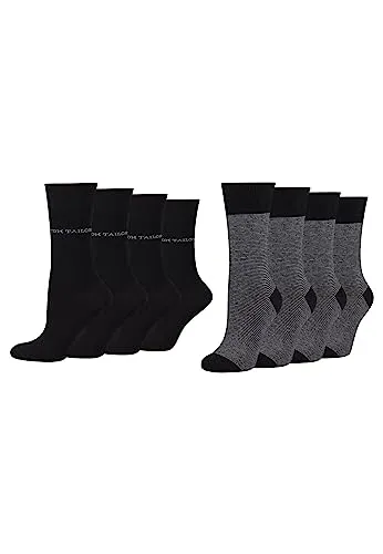 TOM TAILOR Damen Socken - Basic Streifen - Bequeme & Atmungsaktive Baumwollsocken für Alltag und Freizeit -8er stripe black 39-42