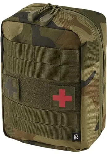 Brandit Molle Erste Hilfe Pouch Large woodland - Robuste Erste Hilfe Pouch aus 600DEN Polyester, vielseitig einsetzbar mit MOLLE-Befestigung. Ideal für Beruf und Freizeit, mit 6 Innentaschen und flexiblem Design für optimale Organisation. Lieferung ohne Inhalt.