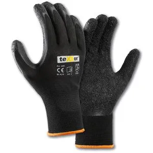 teXXor Arbeitshandschuhe Polyester-Strickhandschuhe, Latex-Beschichtung, schwarz, Größe 10 / XL, 12 Paar