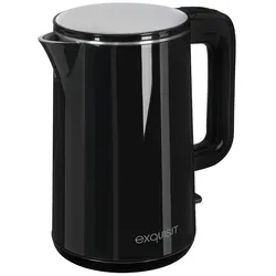 Exquisit Wasserkocher WK 6103 SWI - Wasserkocher mit 1,5 Liter Volumen und 2200 Watt Leistung für schnelles Erhitzen. Doppelwandig für Sicherheit und integrierter Filter für reinen Wassergenuss.