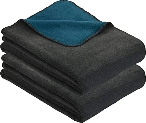 Erwin Müller Wohndecke, Wolldecke Matera 2er- Pack dunkelgrau/Petrol Größe 150x230 cm - weich, temparaturausgleichend, atmungsaktiv, hautfreundlich