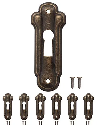 FUXXER 6x Antike Schlüssel-Schilder, Schloss-Rosetten, Vintage Messing Bronze Design, 48 x 19 mm