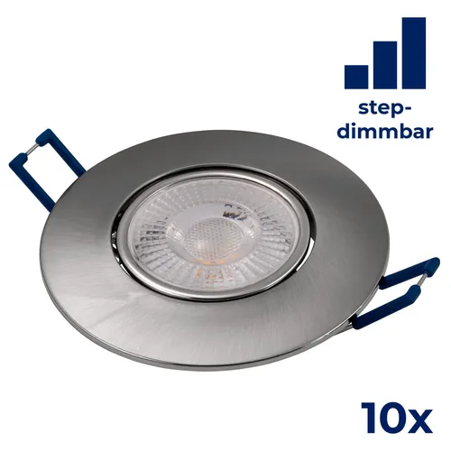 LED Einbauleuchte step dimmbar warmweiß | McShine EL-313D | silber Rahmen 4,5W, schwenkbar, 3000k 450 Lumen, Ø90x25mm, 10 Stück