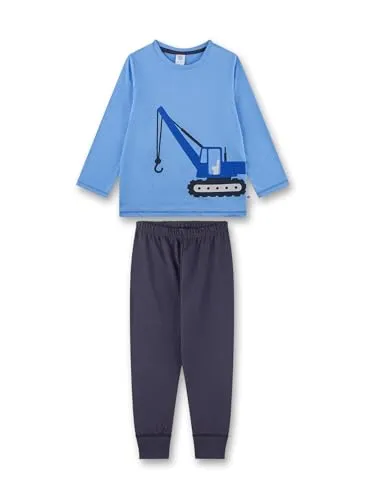 Sanetta - Kid's Pyjama Long 233523 - Schlafanzug Gr 140 blau - Schlafanzug für Jungen in Blau, aus 100% Baumwolle und mit coolem Baustellenfahrzeug-Design, perfekt für entspannte Nächte und Freizeit!