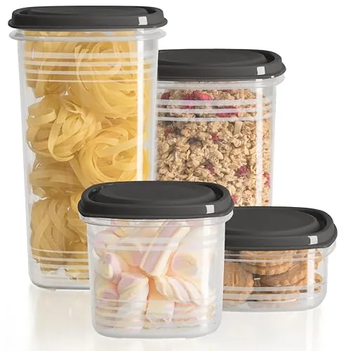 Hausfelder Vorratsdosen mit Deckel Luftdicht | 8er Vorratsbehälter-Set | Wasserdicht | BPA-frei | Aufbewahrungsbox Küche | 8-teiliges Set (4 Dosen mit Deckel)
