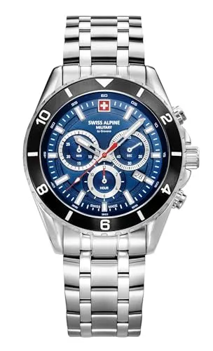 Swiss Alpine Military 7034.9136 Herrenuhr Sierra Chronograph 43mm - Chronograph mit 10 ATM Wasserdichtigkeit, sportlichem Design und robustem Edelstahlarmband – ideal für Abenteuer und den Alltag.