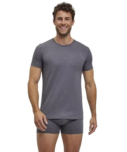 FALKE Herren Unterwäsche Daily Comfort Multipack Rundhals T-Shirts, 2 Stück, Grau Dark Grey Heather 3278, L - Diese Rundhals T-Shirts im Doppelpack überzeugen durch ihre hochwertige Baumwolle und bieten ein angenehmes Tragegefühl im Alltag. Flache Nähte und Stretch sorgen für optimale Passform und Bewegungsfreiheit.