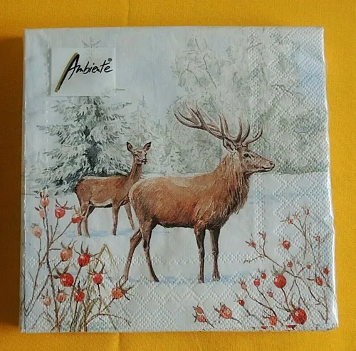 Servietten Hirsche Rehe SCHNEE Weihnachten 1 Packung Ambiente Wald Hagebutte 20