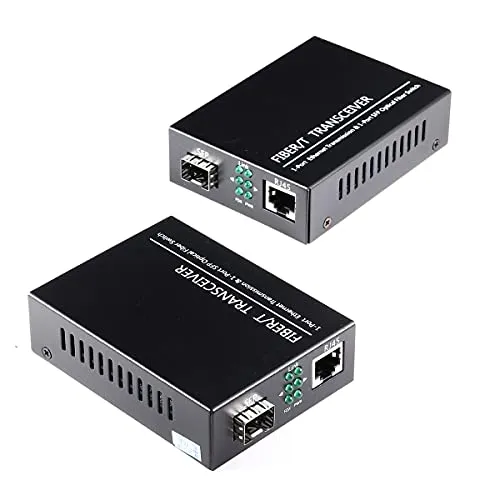 Offener SFP-Steckplatz Ein Paar 1,25-G/s-Gigabit-Glasfaser-Ethernet-Medienkonverter 10/100/1000Base-Tx zu 1000Base-SX SMF RJ45-zu-SFP-Steckplatz, unterstützt SFP-Gigabit-Module bis zu 120KM (2er Pack)