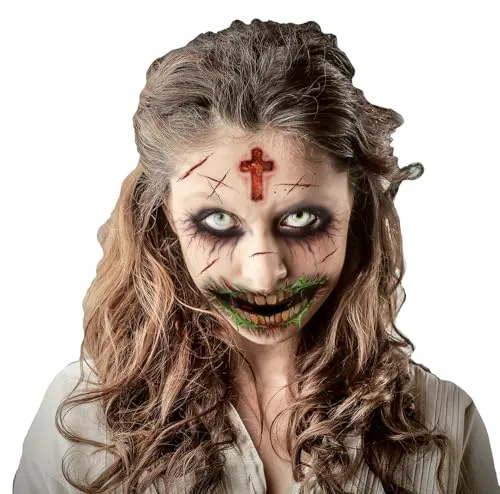 FIESTAS GUIRCA | Zombie Gesicht Tattoo Multicolor (30x13 cm) - Make-up und FX für Halloween, Karneval und Kostümpartys - Ideal für Kinder und Erwachsene - Multicolor