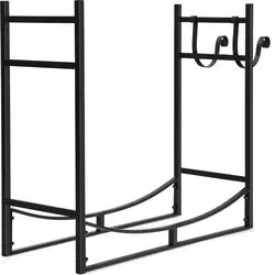 GOPLUS Kaminholzregal Schwarz, 83 x 33 x 77 cm - Robustes Kaminholzregal aus pulverbeschichtetem Stahl für Innen- und Außenbereich. Mit abnehmbaren Haken und optimaler Lagerkapazität, um Ihr Brennholz trocken und ordentlich zu halten.