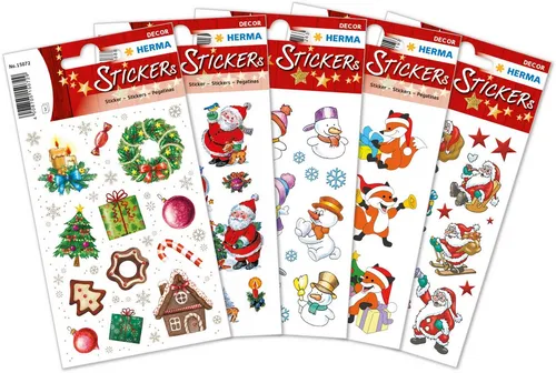HERMA Etiketten Sticker-Set Weihnachtssticker - Bunte, selbstklebende Weihnachtssticker zum Verzieren von Geschenken, Karten und Briefen – ideal für festliche Anlässe.
