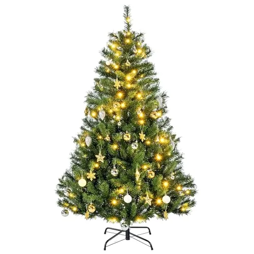 Kunstweihnachtsbaum 150 cm mit 120 LEDs und Dekoration - Ideal für die Adventszeit: 150 cm hoher Kunstweihnachtsbaum mit 511 Spitzen, festlicher Deko und atmosphärischer 120 LED-Lichterkette. Langlebig, nadelt nicht und sorgt für eine bezaubernde Weihnachtsstimmung.