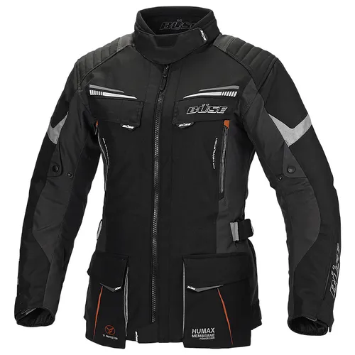 BÜSE Lago Pro Textiljacke Damen schwarz Gr. 52 - Motorradjacke für Damen, atmungsaktiv und wasserdicht, mit herausnehmbaren Protektoren für optimalen Schutz und Komfort bei jeder Fahrt.