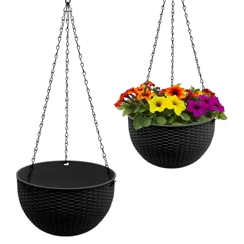 Blumenampel anthrazit in Rattan Optik 23 cm von Spetebo