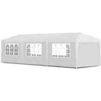 vidaXL Partyzelt 3x9m Weiß - Stabiler Pavillon für Gartenpartys - Pavillon aus UV- und wasserbeständigem Polyethylen, ideal für Gartenpartys mit dekorativen Fenstern und einfacher Montage.