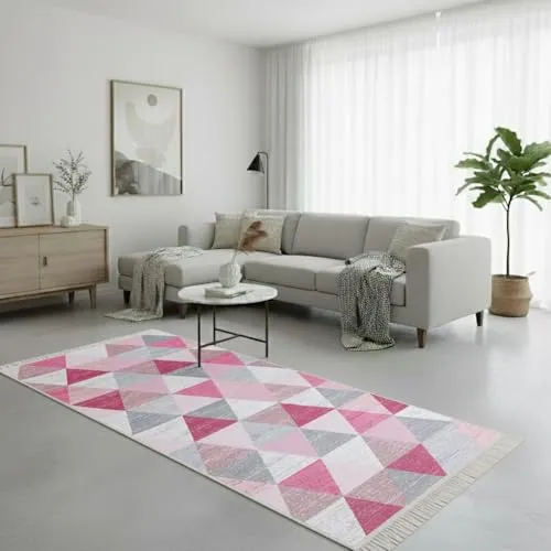 Fashion4Home Boho Kelim Teppich Läufer 60x180 cm - Vielseitiger Teppichläufer mit wendbarem Design für individuelle Raumgestaltung, ideal für Wohnzimmer, Flur oder Kinderzimmer. Umweltfreundlich aus recyceltem Material und waschbar bei 30 °C.