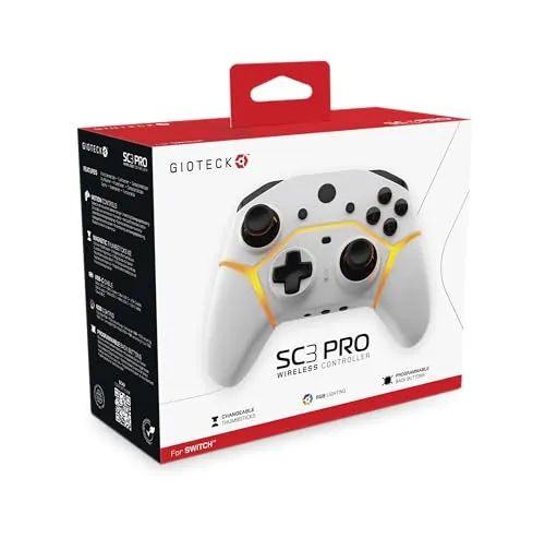 NSW SC3 BT Wireless Pro Controller White - Gaming Controller für Nintendo Switch - Erlebe ultimativen Spielkomfort mit dem NSW SC3 Pro Wireless Controller. Mit anpassbaren RGB-Lichtern, programmierbaren Tasten und wechselbaren Daumensticks für ein individuelles Spielerlebnis.