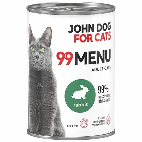 Katzennassfutter ohne Zucker und Getreide - Kaninchen & Huhn - Katzenfutter Nass mit 99% Fleischanteil - Nassfutter mit 100% frischen Zutaten für ausgewachsene Katzen - JD for Cats 99 MENU - 400g