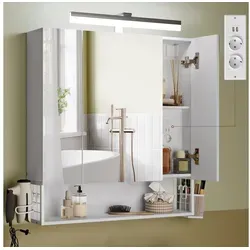 VASAGLE Spiegelschrank mit Steckdosen und Haartrockner-Halter