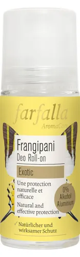 Farfalla Frangipani Deo Roll-on - Natürlicher Deo Roll-on ohne Aluminium & Alkohol, bietet 24-h-Schutz mit Bio-Aloe Vera und Olivenextrakt für empfindliche Haut. Blumig-tropischer Frangipaniduft sorgt für ein frisches Gefühl den ganzen Tag.