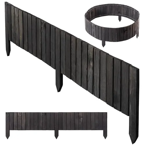 KADAX Rasenkante aus Holz, 116 x 20 cm, Beeteinfassung, Beetumrandung, Flexibler Holzzaun, Gartenzaun, Zaun für Garten, Beetbegrenzung Flexible, Mähkante Rollborder (Anthrazit)
