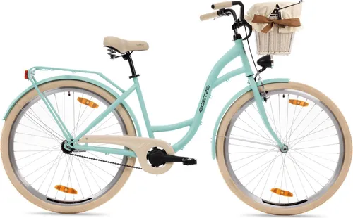 Goetze Style 28 Zoll City Bike, 18 Zoll Tiefeinsteigerrahmen, 1-Gang mit Rücktritt & V-Bremse & , LED-Beleuchtung, Komfortsattel, Rattankorb