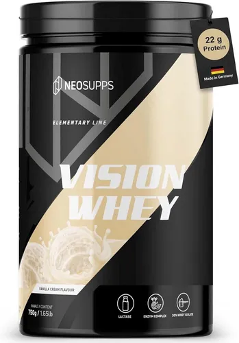 Neosupps Vision Whey Protein Pulver – Vanilla Cream - Hochwertiges Whey-Protein mit Laktase und Verdauungsenzymen für eine optimale Nährstoffaufnahme. Ideal zur Unterstützung der täglichen Proteinzufuhr und für aktive Sportler.