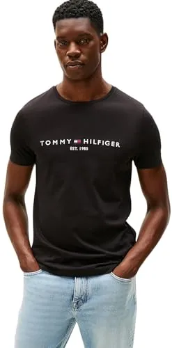Tommy Hilfiger Herren T-Shirt Kurzarm Core mit Logo, Schwarz (Jet Black), XL - T-Shirts für Herren aus 100% Bio-Baumwolle, lässig und komfortabel für deinen Freizeit-Look mit dem ikonischen Tommy Hilfiger Logo.