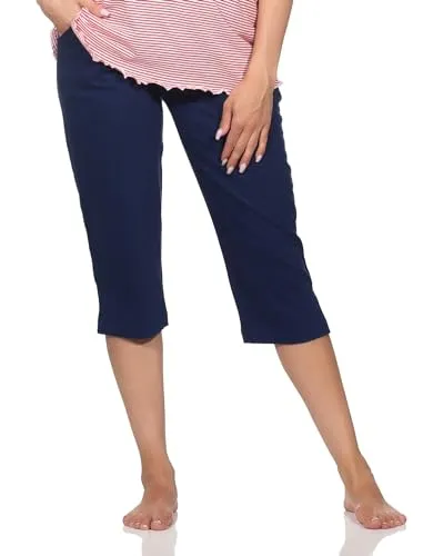 Normann Damen Schlafanzug Pyjama Capri-Hose 3/4-lang - Mix & Match - perfekt zu kombinieren, Farbe:Marine, Größe:48-50
