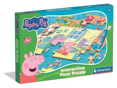 Clementoni Quiz-Bodenpuzzle - Peppa Pig - Interaktives Lernspielzeug für Kinder ab 3 Jahren, fördert Farben- und Formenverständnis mit 24 Teilen (62 x 42 cm) und einem Quiz-Stift für spielerisches Lernen.