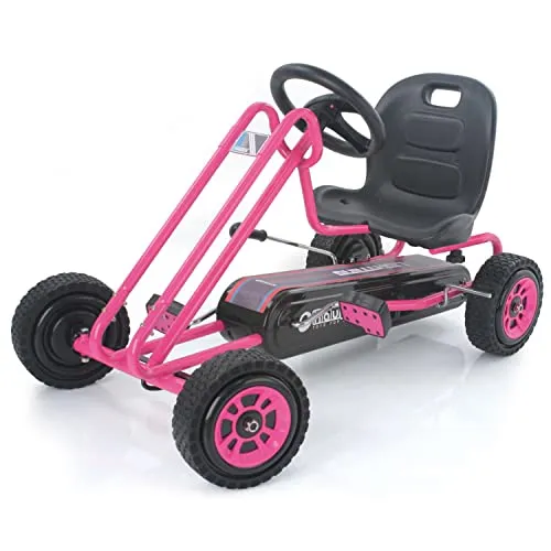 hauck Go-Kart Lightning Pink - Tretfahrzeug für Kinder ab 4 Jahren, mit robustem Stahlrohrrahmen und wendigen Gummiprofil-Rädern für Spaß auf Wiesen und Schotter.