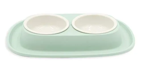 Aimé Abnehmbarer Doppelbehälter für Hunde und Katzen mit Rutschfester und Überlaufsicherer Halterung Kapazität 2 x 230ml