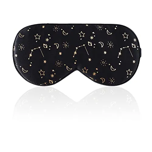 Schlafmaske mit verstellbarem Band, bequem und super weich, Augenmaske, ultimative Schlafhilfe, Augenbinde, Golden StarrySky, Schwarz