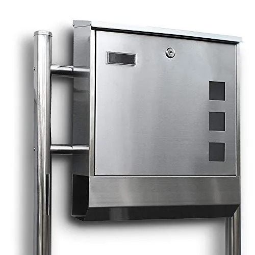 Edelstahl Standbriefkasten Briefkasten Postkasten Mailbox Letterbox Briefkastenanlage Eckig mit Zeitungsrolle Eckig
