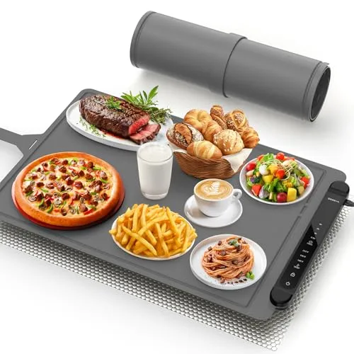 Silikon Warmhalteplatte Elektrisch für Speisen: 60×40 cm Tragbare Regelbar Wärmeplatte Essen Kueche Food Warming Mat Elektrische Wärmematte Food Warmer Warming Trays for Buffet Party Grau Schwarz