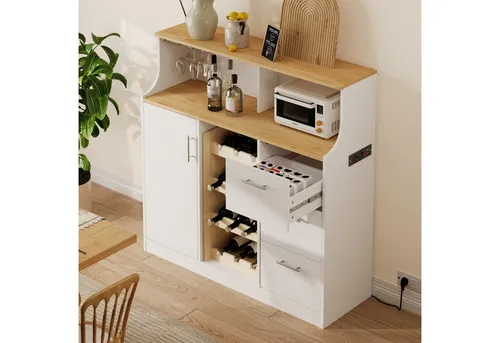 MODFU Sideboard Restaurant-Bar mit LED & Gläserhalter (120x121x40 cm)