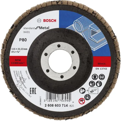 Bosch Professional Zubehör Fächerschleifscheibe X431 Standard for Metal, gerade, 115 mm, 80, Glasgewebe (80) (2608603714)