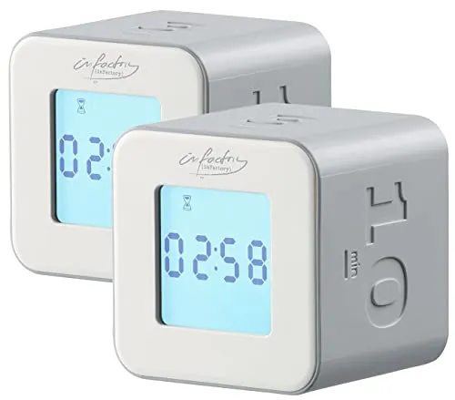 infactory Cube Timer: 2er-Set digitale Timer-Würfel mit 4 Zeiten, 6 x 6 x 5,5 cm (Kuechentimer, Countdowntimer, Tischuhren)