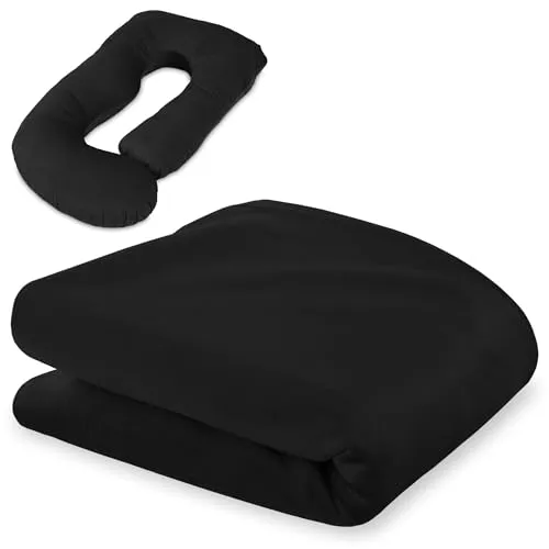 Bezug für schwangerschaftskissen stillkissen xxl Seitenschläferkissen pregnancy pillow groß komfortkissen J Form Lagerungskissen schlafkissen abnehmbarem Bezug Seitenschläfer 190 cm Schwarz