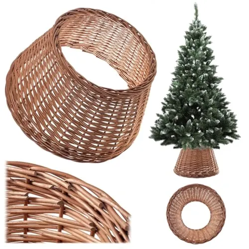KADAX Weihnachtsbaumrock Ø 55 cm aus natürlicher Flechtweide, handgefertigte Abdeckung für Christbaumständer, Hülle für Weihnachtsbaumständer, Weihnachtsbaumring (Hellbraun)