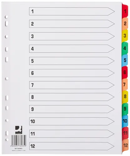 Q-Connect 1-12 Index Extra Wide Reinforced Multi-Colour Tabs Index 1-12 Single