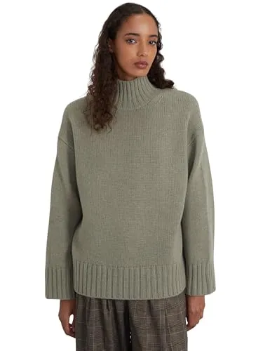 Style & Republic Damen Oversize Rollkragenpullover aus 90% Wolle & 10% Kaschmir, Weicher Boxy Strickpullover, Stilvoller Premium-Pullover für Herbst & Winter, Olive Melange, L