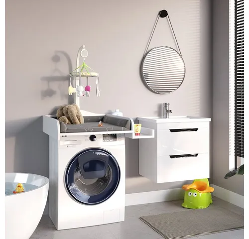 Vicco Wickelaufsatz für Waschmaschine, Weiß, 83 x 72 cm - Praktischer Wickelaufsatz aus robuster Spanplatte, ideal für kleine Räume und sorgt für eine sichere Wickelstation auf Ihrer Waschmaschine.