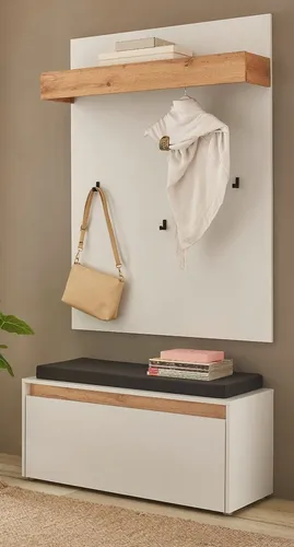 Furn.Design Garderobe Set 3-teilig in Weiß und Wotan Eiche - Moderne Garderobenkombination 100 x 200 cm, ideal für praktische Ordnung und Stauraum. Robuste, FSC-zertifizierte Materialien und pflegeleichte Melaminbeschichtung sorgen für Langlebigkeit und einfache Montage.