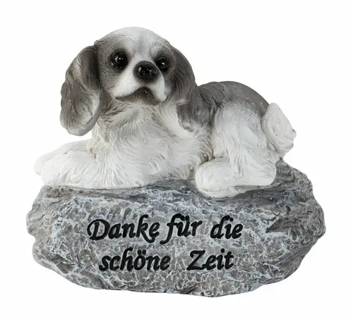 Hund Grabstein Figur mit Spruch 